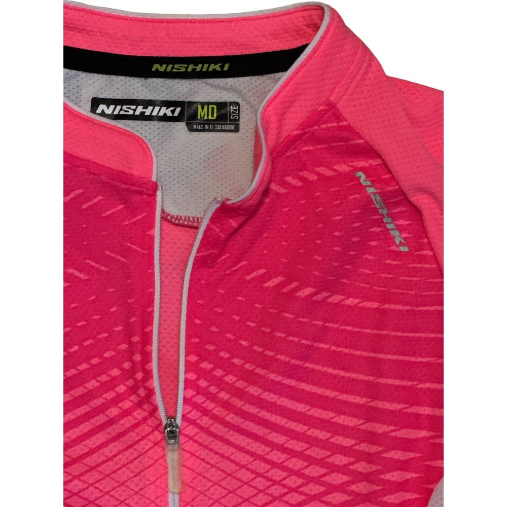 Nishiki Womens Specific PinkW/White Short Sleeve Half Zip Cycling Jersey Size MD - Picture 2 of 8